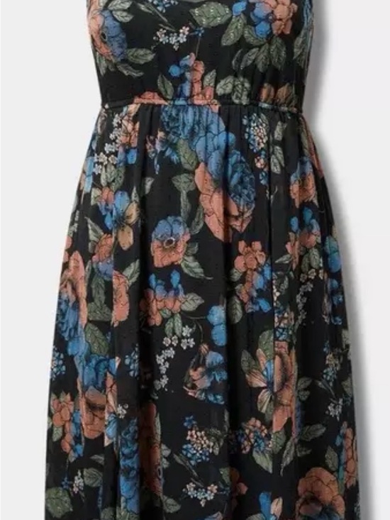 Torrid Curve Dresses & Skirts - Black Floral Midi Dress with Blue and Peach Flowers